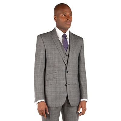 Ben Sherman Ben Sherman Grey textured check 2 button front slim fit kings suit jacket.